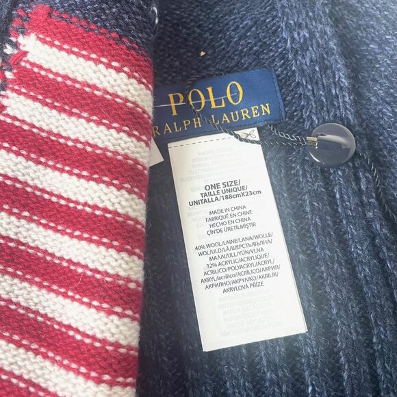 Polo Ralph Lauren American Flag Scarf Men’s Wool Blend Blue Winter Oblong - Picture 5 of 6